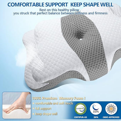 Cervical Neck Pillow for Pain Relief Sleeping, Contour Memory Foam Pillows, Ergonomic Side Sleeper Pillows for Adults, Orthopedic Neck Support Pillow for Back Stomach Sleepers-King Size