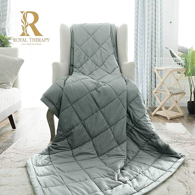 Royal Therapy Weighted Blanket - Heavy 100% Cotton Blankets with Premium Glass Beads (60''x80'' 25lbs, Aquamarine), Suitable for One Person (~200lb) - Use on Queen/King Bed