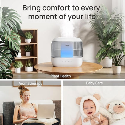 Dreo Humidifiers for Bedroom, 4L Top Fill for Large Room, 36H Runtime, 28 dB Quiet Supersized Cool Mist Air Humidifier for Baby Nursery, Plants, Indoor, Night Light, Easy to Clean & Fill, Gray