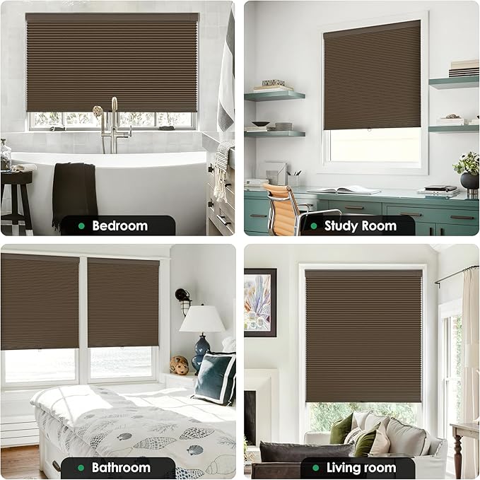 LazBlinds No Tools No Drill Cordless Cellular Shades, Blackout Light Blocking Honeycomb Shades for Home, Thermal Insulation Blinds for Windows, 21" W x 48" H, Dark Coffee