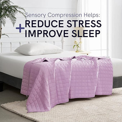 YnM Exclusive Weighted Blanket, Soothing Organic Long Stapled Cotton, Smallest Compartments, Bed Blanket for One Person of 140lbs, Ideal for Twin/Full Bed (48x72 Inches, 15 Pounds, Lavender)