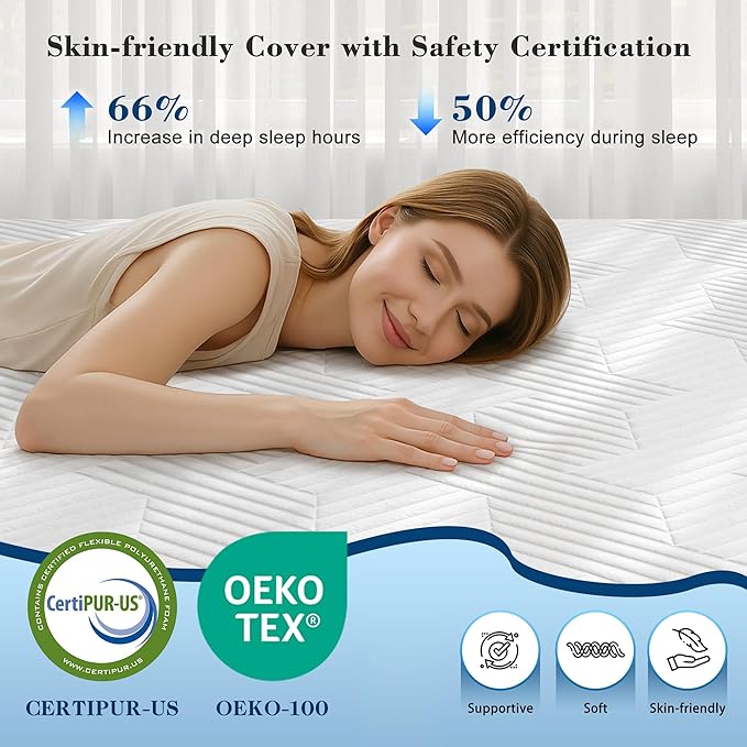 EnHomee Memory Foam Mattress Topper,4 Inch Queen Mattress Topper Pressure Relief with Cooling Gel and Removable & Washable Embossed Cover, CertiPUR-US & Oeko-TEX Certified, White, Queen