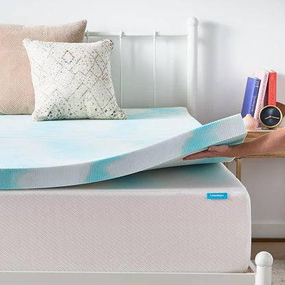 Linenspa 3 Inch Swirl Gel Memory Foam Mattress Topper, Queen Size – Cooling Gel Infused, Ventilation Holes – Pressure Relieving Bed Topper – CertiPUR Certified