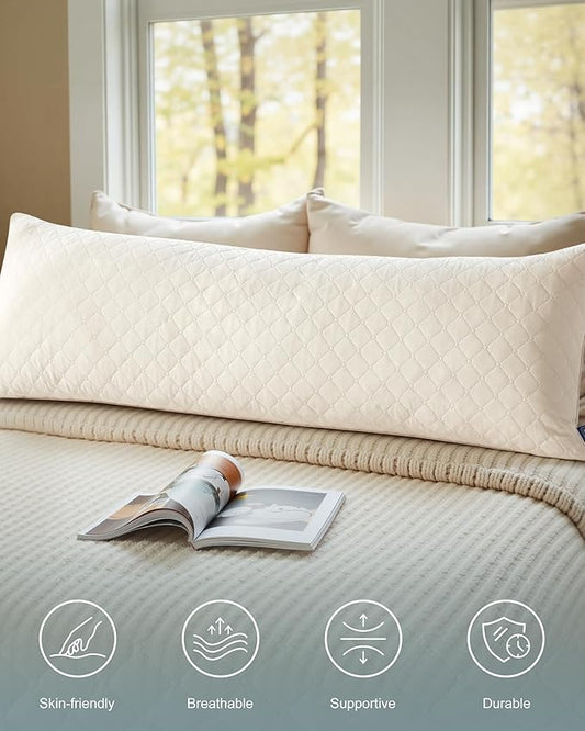 YZ HOME Long Body Pillow for Adults - Firm Body Pillow Insert with Shredded White Memory Foam, Adjustable Height, Soft Support for Side Sleeping, Pregnant Women, Washable (Beige, 20x54 Inch)