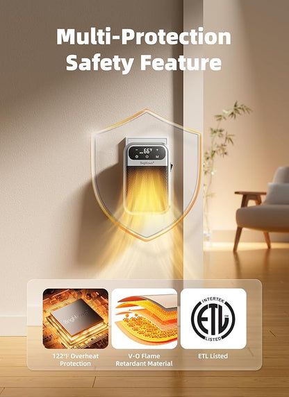 Brightown 2Pack Outlet Space Heater - 800W Plug in Heater with Remote and Touch LED Display, Small Electric Wall Heaters for Indoor Use with Adjustable Thermostat, 12H Timer for Home Office