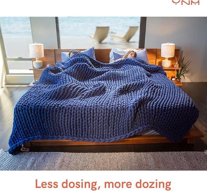 YnM Weighted Blanket, Handmade Chunky Yarn Knitted Design, Soft and Cozy, Temperature Regulating and Breathable, Machine Washable Throw for Sleep or Home Decor (Dark Grey, 80x87 Inch, 25lbs)