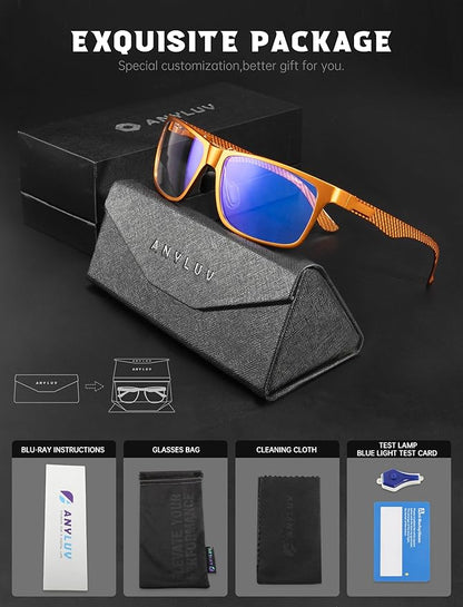 ANYLUV Blue Light Blocking Glasses Men Computer Gaming Glasses Lightweight Al-Mg Metal Anti Eyestrain Eye Protection