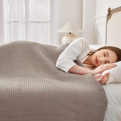 Guohaoi Knitted Weighted Blanket for Adults (Beige 48"x72" 10lbs) No Beads Cooling Throw Blanket for Hot Sleepers, Home Decor Breathable Chunky Knit Heavy Blanket Use on Full Size Bed