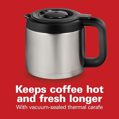 Hamilton Beach Programmable Front-Fill Coffee Maker with Thermal Carafe (46391), 12 Cup Capacity, Black and Stainless