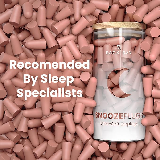 SnoozePlugs Ultra Soft Foam Earplugs for Sleeping, 60 Pairs Comfortable Foam Ear Plugs for Side Sleepers- 33db NRR Nightime Earplugs for Snore Blocking, Noise Canceling Sleep