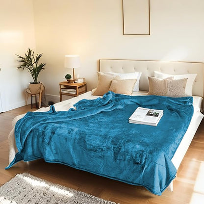 LUXIAN Electric Heated Blanket Twin Size 62"x84" - Flannel & Sherpa Fabric Dual-Sided, 6 Heat Settings & 1-10 Hours Auto Off, Machine Washable, Tile Blue