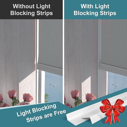 BERISSA Motorized Blinds with Remote,Blackout Smart Roller Shades with App,Voice Control,Linen Fabric,Thermal Insulated Automatic Blinds,Electric Shades with USB/Solar Pannel.Double-Sided Light Grey