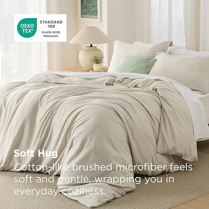 Bedsure Duvet Cover Queen Size - Soft Double Brushed Bedding Set for Kids & Adults, Zipper Closure, 3 Pieces, Includes 1 Duvet Cover (90"x90") & 2 Pillow Shams, NO Comforter, Linen