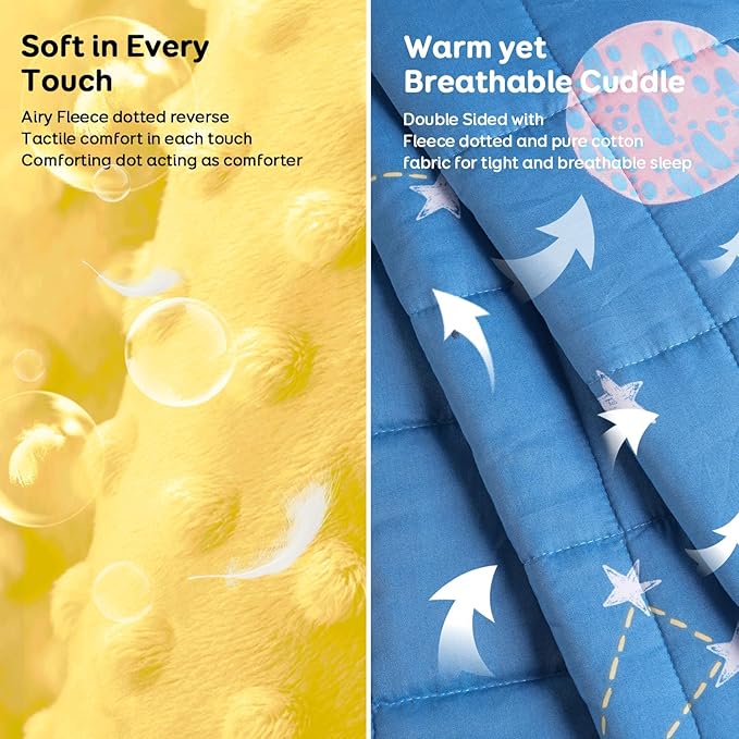 Uttermara Weighted Blanket 5 lbs, Ultra Cozy Minky Fleece and Cotton Sided with Cartoon Patterns, Reversible Heavy Blanket Great for Sleeping, 36x48 inches, Blue Star Moon