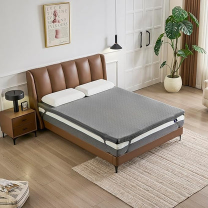 3 Inch Memory Foam Mattress Topper Twin Size - CertiPUR-US Certified - Gel Cooling Mattress Pad with Removable Bamboo Cover,Bed Topper for Pressure Relief(White) (Gray, Queen)