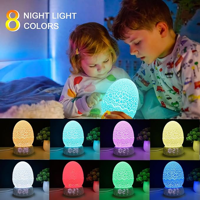New Dinosaur Egg Clock Velociraptor Night Light Kid's Room Decoration Clock, Touch Control Multi Colors & Music Voice, Cool Dinosaur Decor & Gift Ideal for Kids/Adults