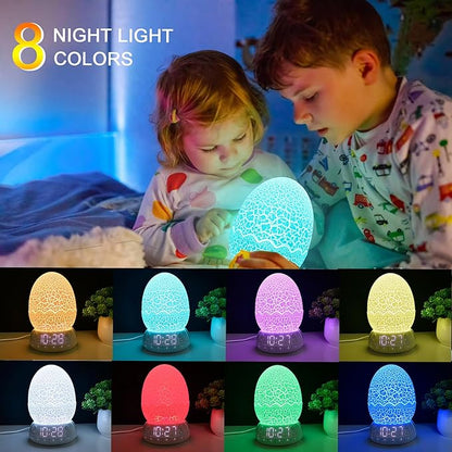 New Dinosaur Egg Clock Velociraptor Night Light Kid's Room Decoration Clock, Touch Control Multi Colors & Music Voice, Cool Dinosaur Decor & Gift Ideal for Kids/Adults