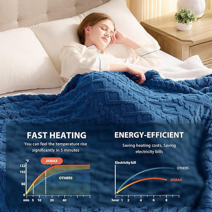 Heated Electric Blanket Full Size-72"x84" Heating Blanket with 10 Heating Levels & 5 Time Settings Over-Heat Protection，Winter Warmer for Adults with ETL Certification（Blue）