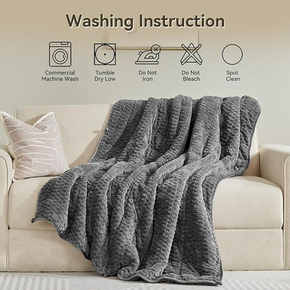Weighted Blanket Queen Size for Adults,15lbs Jacquard Sherpa Heavy Blanket for Calming and Relax, Dual Sided Ultra Soft Fuzzy Throw Blanket with Glass Beads, 48" x 72" 15lbs, Dark Grey
