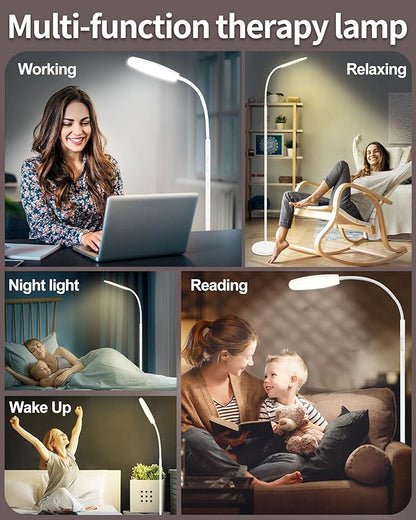 Light Therapy Lamp, 10000 Lux UV-Free Happy Therapy Lamp, Full Spectrum Sunlight Lamp with Remote Control, Light Therapy Floor Lamp with 10 Color Temperature & 6 Brightness & Timer-White