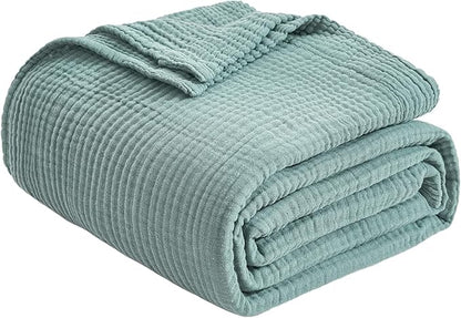 EMME Cotton Throw Blanket for Couch Soft Muslin Blankets 50"x60" Lightweight Breathable Blanket All Season Gauze Blanket, Teal
