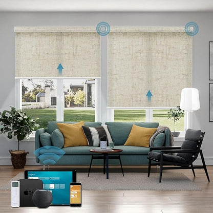 Motorized Roller Shades,70% Blackout Motorized Light Filtering Shades Compatible with Homekit Alexa Google,Smart Blind with Remote,Electric Shades for Home Office,Linen Sand