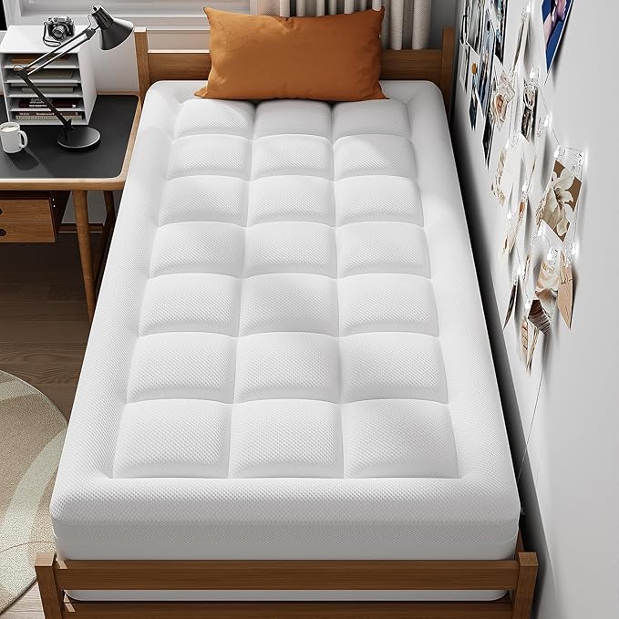 ELEMUSE Twin XL Size Dual Layer 3 Inch Memory Foam Mattress Topper for Pressure Relief, Breathable Pillow Top Mattress Pad with Deep Pocket, Enhanced Support, Non-Slip Design & Removable & Washable