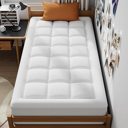 ELEMUSE Twin XL Size Dual Layer 3 Inch Memory Foam Mattress Topper for Pressure Relief, Breathable Pillow Top Mattress Pad with Deep Pocket, Enhanced Support, Non-Slip Design & Removable & Washable