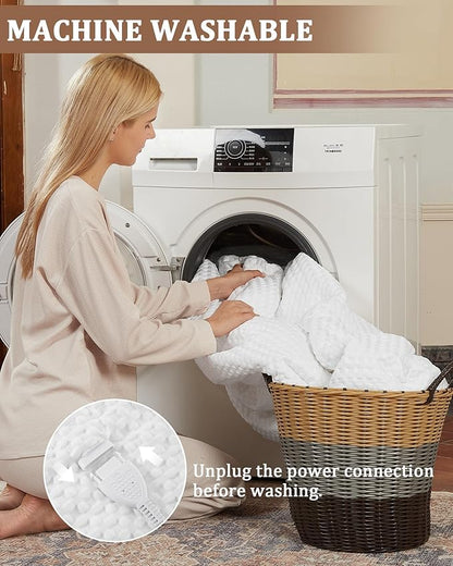 CAROMIO Heated Blanket Twin Size, Waffle Weave Electric Throw Blanket Fast Heating with LCD Controller, 10 Heat Levels & 1-12H Time Settings Auto Off, ETL Certified, Off White, 62" x 84"