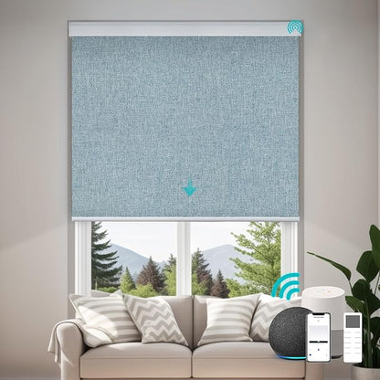 Motorized Blinds with Remote, Custom Automatic Electric Blackout Smart Blinds for Windows, Motorized Window Roller Shades Compatible with Alexa Google for Home Office, Fabric Blue