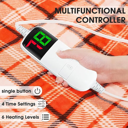 Heated Electric Blanket Full Size,72X84 Heating Blanket,Orange Plaid Soft Sherpa Blankets Warmer Gift for Grandma Women Adult,Fast Heating Washable