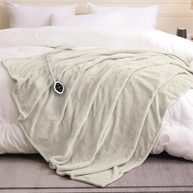 HOMLYNS LuxeHeat Heated Blanket Electric Blanket Twin Size, Soft Flannel Sherpa Heating Blanket with 10 Heat Settings, 1-10 hrs Timer Auto Shut Off (62x84 inches, Cream)
