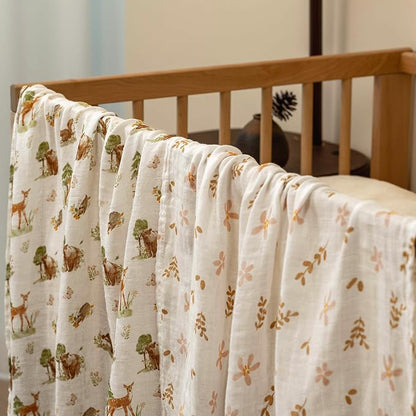GLLQUEN BABY Receiving Blanket Boy Cotton Muslin Swaddle Blankets Girl Newborn Squares Breathable & Soft Thin Baby Blankets Cloths Double Absorbent Infant Swaddling Wrap - 6 Pack (Deer & Soft Light)