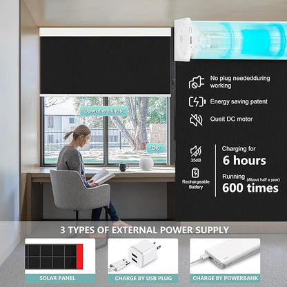 Aprilsmart Motorized Blinds with Remote,Compatible with Apple HomeKit Alexa Google Home- Voice and app Control,Motorized Roller Shades 100% Blackout Custom Size(Vinyl Black-14)