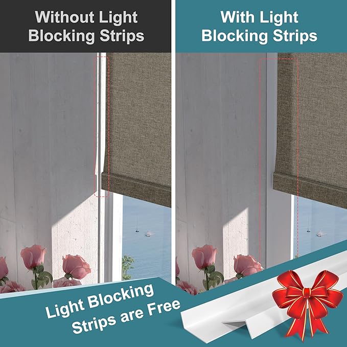 BERISSA Motorized Blinds with Remote,Light Filtering Smart Roller Shades with App,Voice Control,Thermal Insulated Automatic Blinds,Electric Shades with USB/Solar Pannel.Filter Linen Brown