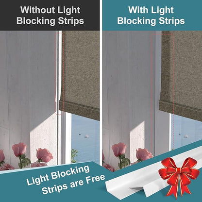 Motorized Blinds with Remote,Light Filtering Smart Roller Shades with App,Voice Control,Thermal Insulated Automatic Blinds,Electric Shades with USB/Solar Pannel.Filter Linen Brown