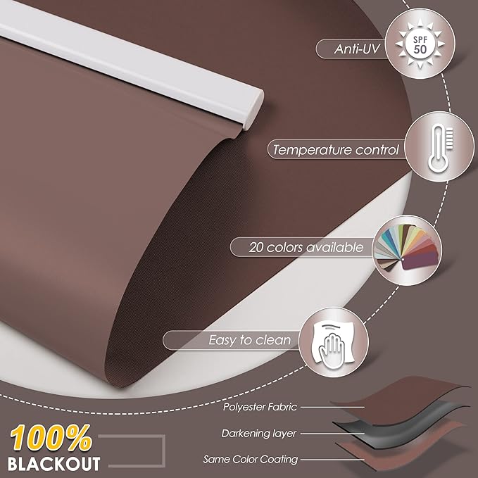 Allesin Motorized Roller Shade Blinds Compatible with Alexa for Window, Blackout Smart Shades Cordless with Remote Control, Electric Automated Blinds, Customized Size, Lithium Battery Motor(Brown)