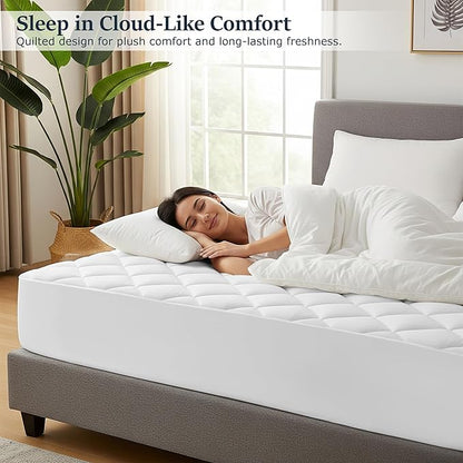 LUX Décor King Mattress Pad - 8 Pack - Quilted Elastic Fitted Mattress Cover Protector Upto 16 Inches Deep Pocket - Soft Breathable Noiseless Mattress Topper (78 X 80)