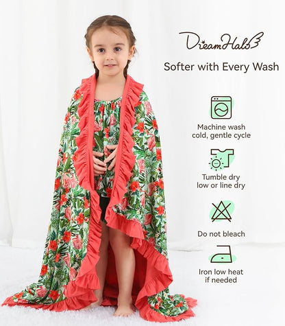 Premium Baby Blankets, Soft Viscose from Bamboo Blanket for Girls, Nursery Crib Bedding Quilt for Newborn and Toddler, Ruffle Blanket Cooling for Hot Sleepers, 50''x50'' Flamingo