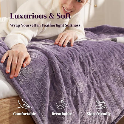 Twin Electric Blanket 62"x84" Heating Blanket Twin, Wheat Pattern Ultra-Soft Flannel & Thick Sherpa with 5 Heat Settings & 10 Hour Auto Shut-Off, ETL & FCC Certified, Machine Washable, Lavender