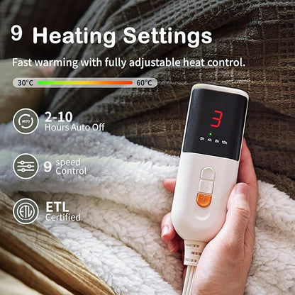 Heated Blanket Electric Blanket Throw 50''X60''-Heating Throw with 9 Heat Settings-2-10 Hours Auto Off,ETL Certified,Machine Washable (Gray Green)