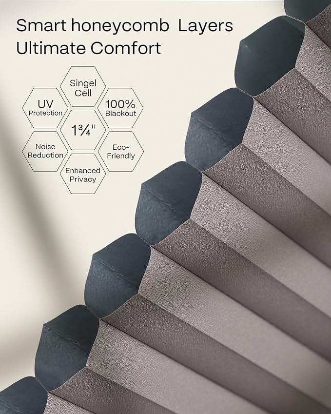 Graywind Motorized Matter Cellular Shades- 100% Blackout 1-3/4"Cell Honeycomb Blinds for Indoor Windows, Compatible with Alexa Google Siri, Custom Size,Pearl Dark Coffee