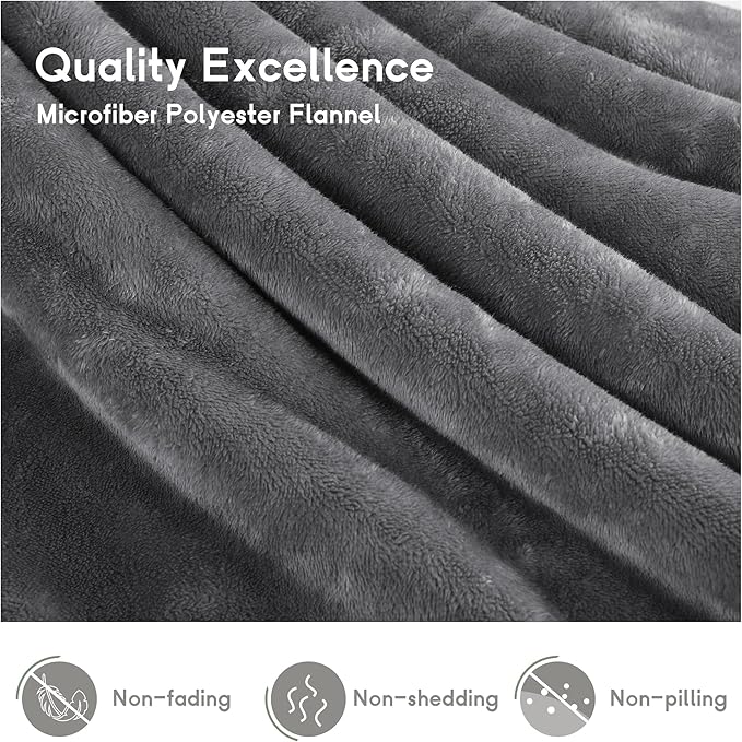 Heated Blanket Electric Throw Size 50''x60'' with 9 Heating Levels, 1-10 Hour Auto Shut Off, Machine Washable, Flannel & Sherpa Double-Sided Soft Warming Blanket for Couch, Bed, Office - Light Grey