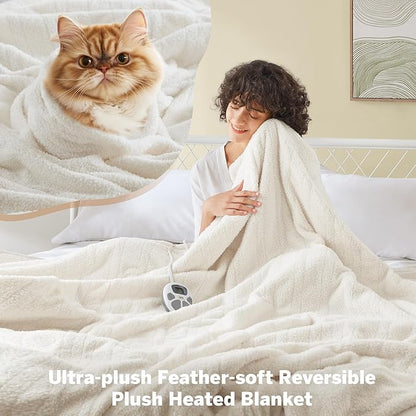 Serta Heated Blanket, Electric Queen Size Blanket, Soft, Warm, Fuzzy Heating Blanket Queen for Office, Couch, 1-12 hr Auto Shut Off Timer, 10 Lv Heat Setting, ETL Certified, Queen 84" x 90" Ivory