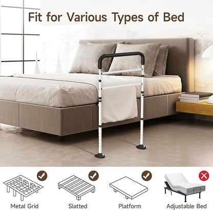 WAYES Bed Rails for Elderly Adults Safety, Adjustable Bed Assist Rail Handle with Leg for Seniors, Handicap, Disabled, Fall Prevention Hand Guard Grab Bar Bed Cane, Fit King, Queen, Full, Twin