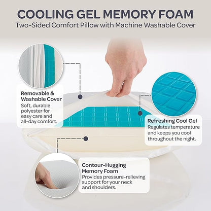 Cooling Gel Memory Foam Pillow - Reversible Bed Pillow with Medium Firm Memory Foam and Cooling Gel, Removable and Machine Washable Cover - Support for Back and Side Sleepers by Remedy