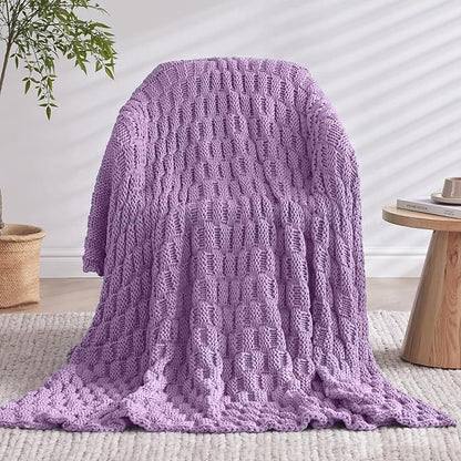 Knitted Weighted Blanket Adults, No Beads Heavy Blanket 40” x 60'' 7lbs, Breathable Chunky Knit Blanket, Cooling Weighted Blanket for Hot Sleepers, Christmas Home Decor (Lilac)