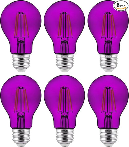 Sunlite 40945 LED Colored Filament A19 Light Bulb, 4.5 Watts, Medium E26 Base, 120 Volts, Transparent Purple, Dimmable, 320 Degree Beam Angle, UL Listed, 6 Count