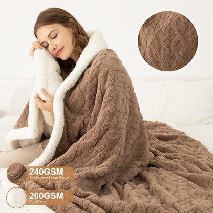 Electric Blanket King Size 100"X90" Brown - Soft Thick Warm Sherpa Heated Blanket for Winter with Dual Control, 5 Fast Heating Levels & 10hrs Auto Off, Washable & ETL Certified for Bed