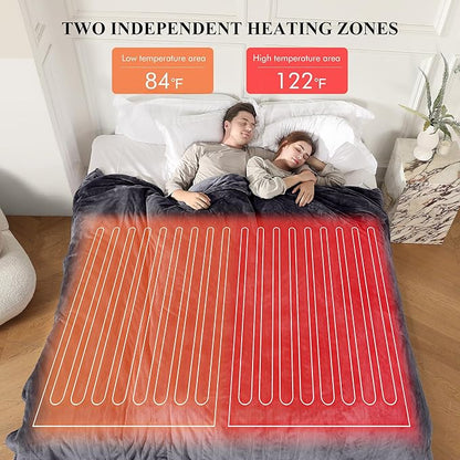 Electric Blanket Queen Size, Super Soft Cozy Upgraded Flannel Heated Blanket Dual Control with 5 Heating Levels & 10 Hours Auto Off, Fast Heating & Overheat Protection, 84" x 90", Dark Gray